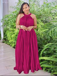 Casual Dresses Sexy Shiny Long Loose Dress For Women Cold Shoulder Sleeveless Pleated Party Club Highstreet Africa Female Maxi Robes Summer