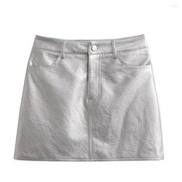 Skirts Silver Leather Mini Skirt Women Sexy High Waist Short Pu Ladies Faux Pencil Party Club