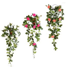 Decorative Flowers 1 Bouquet Silk Fake Flower Rattan Artifical Rose Vine Wall Hanging Basket Garland Living Room Balcony Home Wedding Decor