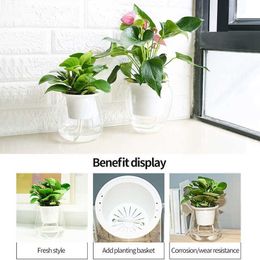 Planters Pots Pot Bunga Transparan Hidroponik Pot Tanaman Penanam Air Penyerap Diri Rumah Bonsai Dalam Ruangan Modern