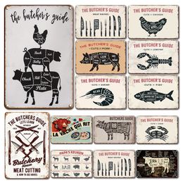 Novelty Items Antique The Butcher's Guide Metal Sign Vintage Kitchen Animal Market Decor Tin Sign Art Cut's Poster Metal Plate Wall Decoration 230625