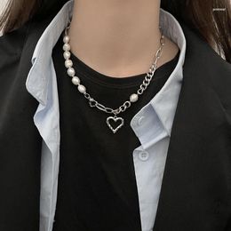 Pendant Necklaces Origin Summer Love Heart Pearl Necklace For Women Temperament Asymmetric Asymmetry Hollow Chunky Chain Jewellery