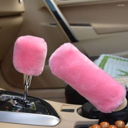 Steering Wheel Covers 3Pcs Car Handbrake Grip Gear Shift Knob Cover Handle Plush Sleeve Winter Soft Warm Hand Brake