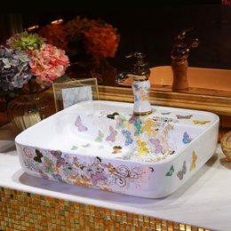 Ceramic Counter Top Wash Basin Cloakroom Hand Painted Vessel Sink bathroom sinks oval shape wash bowl basingood qty Uobcn