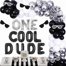 Cheereveal One Cool Dude Baby Boy First Birthday Decorations Black Silver White Balloon Garland Arch Kit Sunglasses Stickers Set