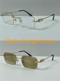 Photochromic Sun Glassses lens colors changed in sunshine from crystal clear to dark high end design rimless metal frame outdoor 0290S with box and association