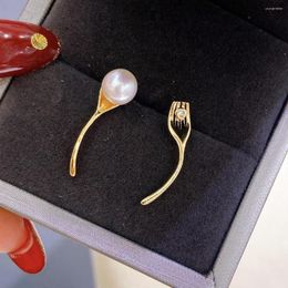 Stud Earrings 2023 Arrival Spoon&Fork Pearl For Women Freshwater Akoya 7mm Round Lady Gifts