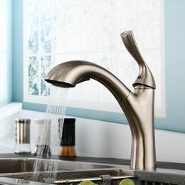 Kitchen Faucets Brushed Nickel Stain Clour Pull Out Sprayer Spout Bar Sink Faucet Mixer Tap Single Hole