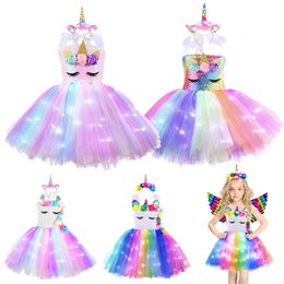 Girl's Dresses Girls Birthday Party Liight Up Unicorn Tutu Dresses Princess Dress Outfit Halloween Christmas Unicorn Costume for Kids Clothes 230625