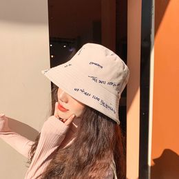 Fashion Wild Letter Pattern Fisherman Hat Women's Sun Bucket Pink Yellow Black Beige Gray Autumn Hats 2021