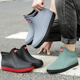 Boots Ankle Shoes Men Waterproof Rubber Boots Flat Heel 2022 Spring Male Rain Boots Shoes Water Shoes with Sock Rainboots Men