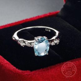 Cluster Rings Classic Real Solid Silver Colour Ring 1Ct 10 Hearts Arrows Light Blue Zircon Wedding Jewellery Engagement For Women