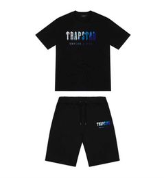 Top Trapstar New Men's t Shirt Short Sleeve Outfit Chenille Tracksuit Black Cotton London Streetwear Design of motion 532ess