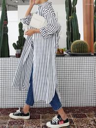 Casual Dresses LANMREM Striped Dress For Women Lapel Long Sleeves Single Breasted Color Block Female Clothing 2023 2YA1155