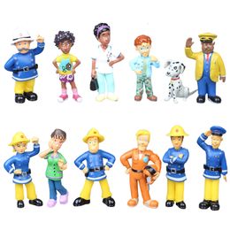 Action Toy Figures 12Pcsset Fireman Sam Cartoon Anime Fire Fighting Figure Model PVC Doll Toys Boy Girl Toy For Kids Birthday Xmas Gift 230625