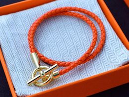 5A Charm-Armbänder HM-Armband aus echtem Leder mit langem Riemen in Orange für Damen mit Staubbeutelbox, Größe 16–21 Fendave
