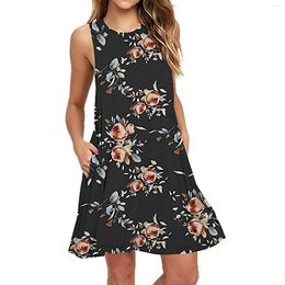 Casual Dresses Ladies Fashionable Sleeveless Small Floral Round Neck V Sundress Sundresses For Women Beach Tunic Dress Long Sleeve