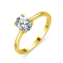 Cluster Rings Oval 1 Moissanite Diamond Yellow Gold S925 Silver Ring Women Engagement Wedding Jewelry