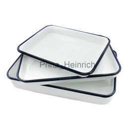 Dishes Plates 1PCS Handcrafted Vintage Tray White Enamel Home Cake Oven Baking Tray Square Retro Plates J230626