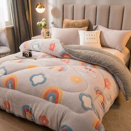 Bedding sets Solid Lamb cashmere and velvet Fabric warm winter wool quilt thicken comforter blanket king queen Single size Camelhair duvet 230626