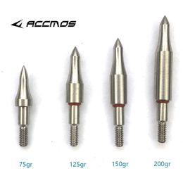 Bow Arrow DIY 75 100 125 150 200 250 300 Grain Stainless Steel Arrow Point Tip For OD7.6mm 7.9mm Arrow Shaft Broadhead Arrow HeadHKD230626