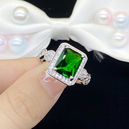 Wedding Ring European and American women rectangular imitation Emerald tourmaline white gold platinum ring party jewelry birthday gift adjustable
