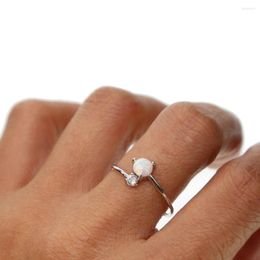 Cluster Rings 925 Sterling Silver Adjust Cute Single Row White Fire Opal For Women Vintage Filled CZ