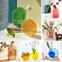 Vases Rainbow Colour Acrylic Vases Floral Container Decorative Shop Design Wedding Party Home Office Decoration 230625