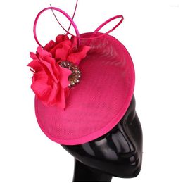 Berets Women Pink Cute Flower Fascinators Hat Bridal Fancy Feather Hair Clips Fascinator Wedding Headwear Elegant Ladies Headdress