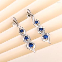 Dangle Earrings Huitan Elegant For Women Twist Design Luxury Blue Cubic Zirconia Noble Bride Wedding Party Statement Jewelry