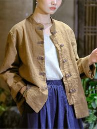 Women's Jackets Spring Chinese Style Button Women 2023 Casual Simple Cotton And Linen Tops Retro Ladies Stand Coat Cardigans