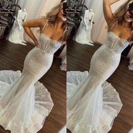 Dresses Berta Mermaid Straps Glitter Wedding Dress Bone Bodice Vintage Robe De Mariee Bridal Gowns