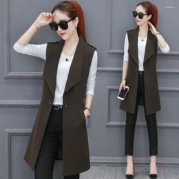 Women's Vests Suit Vest Women Long Gilet Jacket 2023 Spring Autumn Korean Slim Sleeveless Chaleco Mujer Casual Black Waistcoat Cardigan