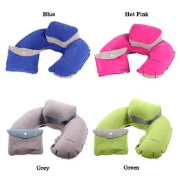 Pillow Air Inflatable U Shape Neck Blow Up Cushion PVC Flocking Folding Travel Office Plane el Portable PC878813 230626