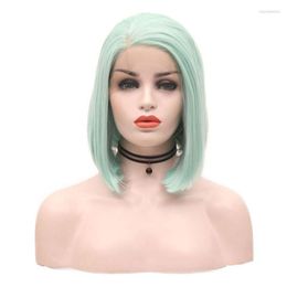 Synthetic Wigs AIMEYA Mint Green Short Lace Front For Women Side Part Natural Straight Wig High Temperature Fibre Hair