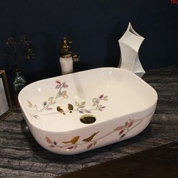 Europe style chinese Jingdezhen Art Counter Top ceramic designer porcelain wash basin bird pattern bathroom sinks bowlgood qty Uudif