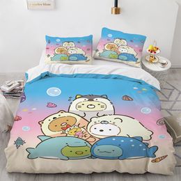 Bedding sets Japanese Cartoon Sumikko Gurashi Anime Bedding Set Kawaii Cute Sumikkogurashis Duvet Cover Quilt Cover Pillowcase Queen King 230625