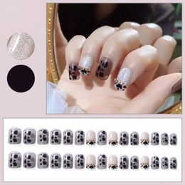 False Nails Nail Tips Holder Case D Coffin Shape With Diamond Cow Pattern Spots 24 Pack Wear Press Fake Formation