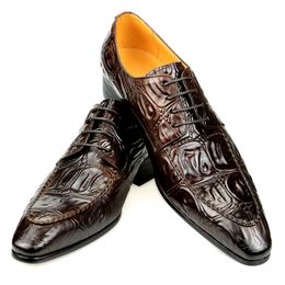 Luxury Men Leather Shoes Hand Stitched Derby Crocodile Skin Prints Mens Leather Casual Shoes Office Dress Customized Service