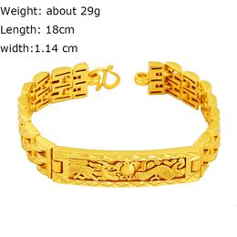 Bangle Luxury 24K Gold Colour Dragon Bangles Bracelet for Women Men Couple Bracelet Cuban Chain Wedding Jewellery Valentines Day Gifts