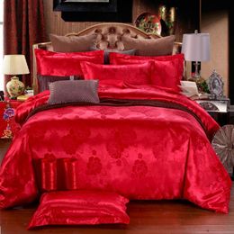 Bedding sets Wedding Couple Luxury Silk Satin Bedding Set 23pcs Single Twin Size Comforter Quilt Duvet Cover Pillowcases No BedSheet 230625