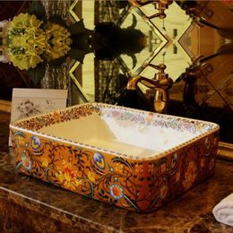 Europe style chinese wash basin vessel sinks Jingdezhen Art Counter Top ceramic sink rectangular basingood qty Pxgcw