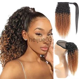 Synthetic Wigs Afro Kinky Curly Ponytail Human Hair Clip In Pony Tail T1B 427 Ombre Color African American Hairpieces 3C 4A Hair x0626