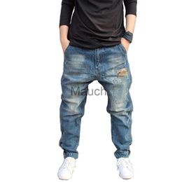 Men's Jeans Mens Jeans Casual Joggers Plus Size Hip Hop Harem Denim Pants Camouflage Patchwork Quality Trousers Blue Colour Male Cloes J230626