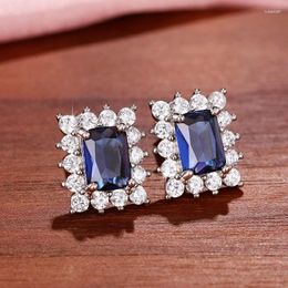 Stud Earrings Huitan Elegant Blue Cubic Zirconia For Women Good Quality Silver Colour Bridal Wedding Fancy Gift Jewellery