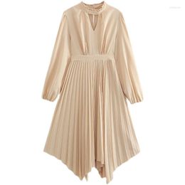 Casual Dresses SuperAen European And American Style Women's 2023 Hollow Out Irregular French Long Sleeved Pleated Dress