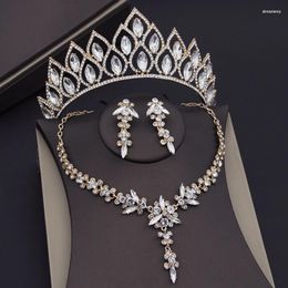 Necklace Earrings Set Gorgeous Crystal Wedding Dress Crown Sets For Women Bridal Tiaras Prom Accessories
