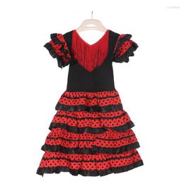 Stage Wear Kids Dance Dress For Girls Traditional Spanish Flamenco Baby Classic Flamengo Gypsy Style Skirt Bullfight Festival Ballroom Red