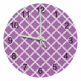 Wall Clocks Purple Moroccan Geometry Luminous Pointer Clock Home Ornaments Round Silent Living Room Bedroom Office Decor