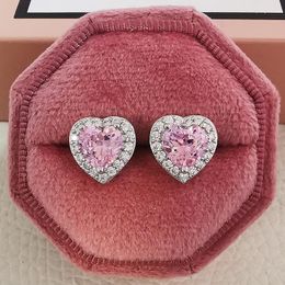 Stud Earrings 2023 Zircon Pink Heart Earring White Elegant For Women Fashion Jewellery Gifts